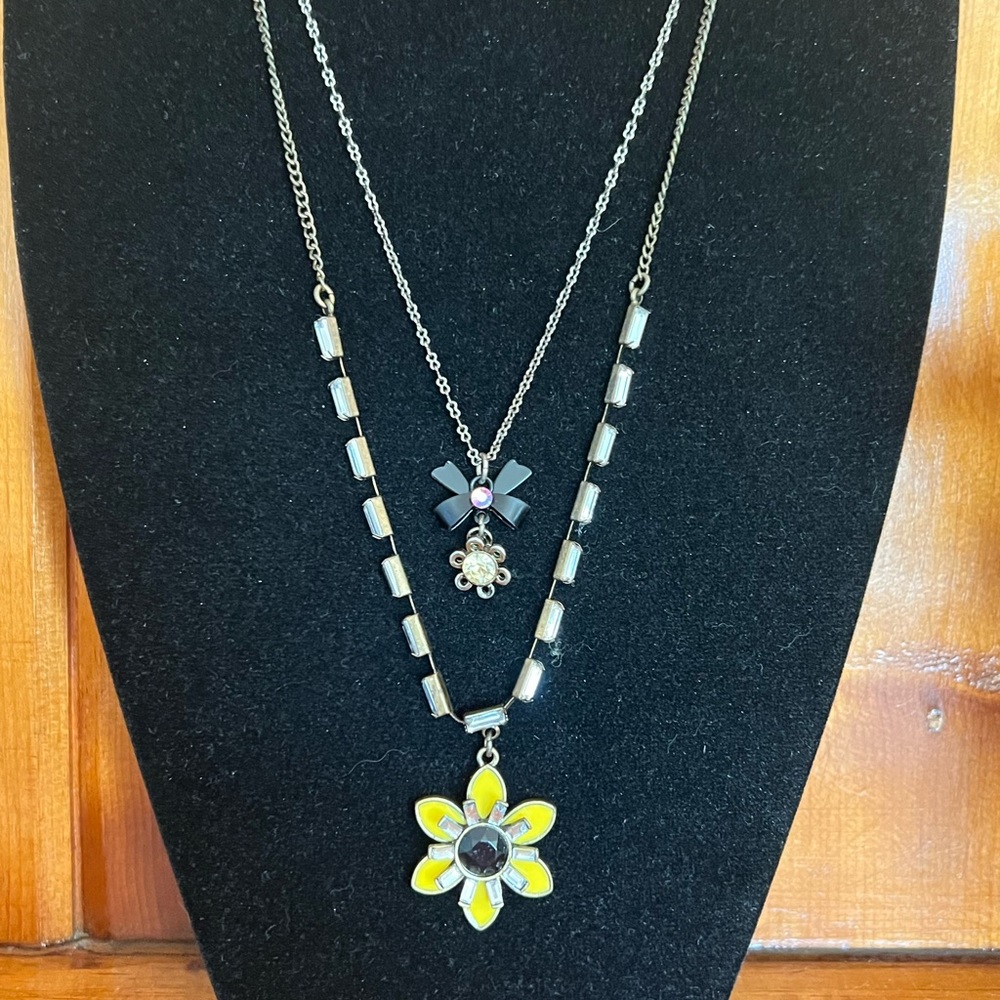 Betsy Johnson layered necklace with flower and bow pendants